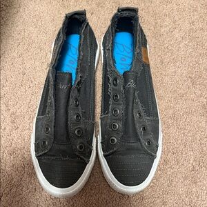 Blowfish Black Canvas Slip-On Sneakers with Blue Insoles
